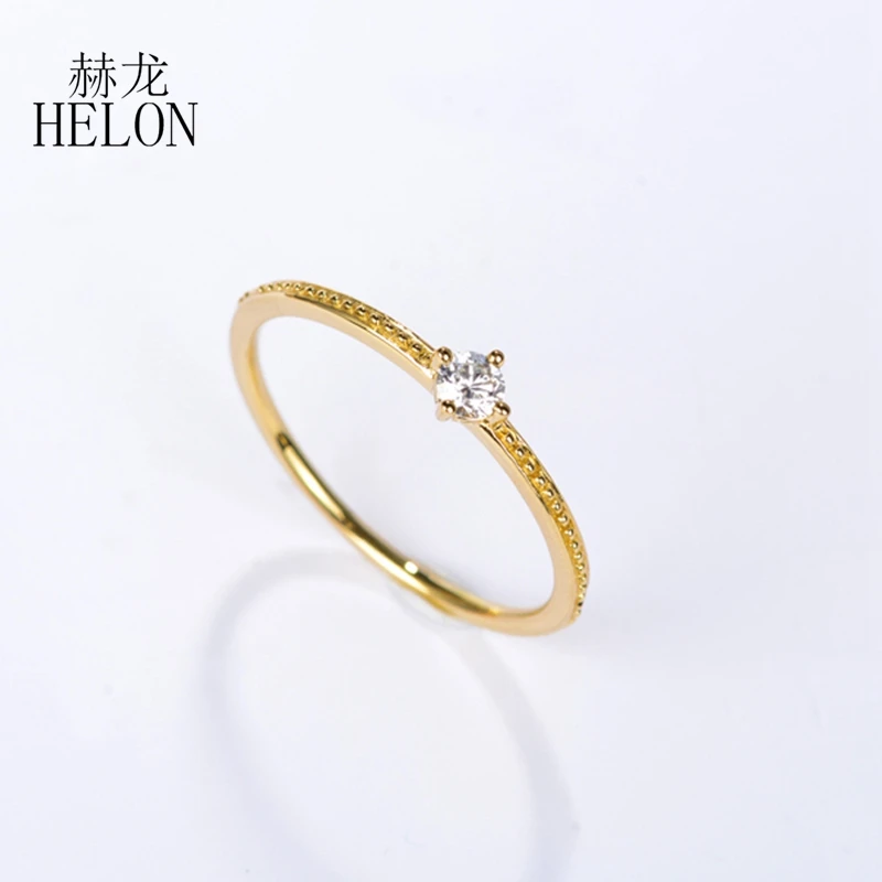 Helon helon sólido 14k au585 ouro amarelo redondo 0.10ct diamantes naturais anel de noivado feminino aliança de casamento aniversário presente de noiva