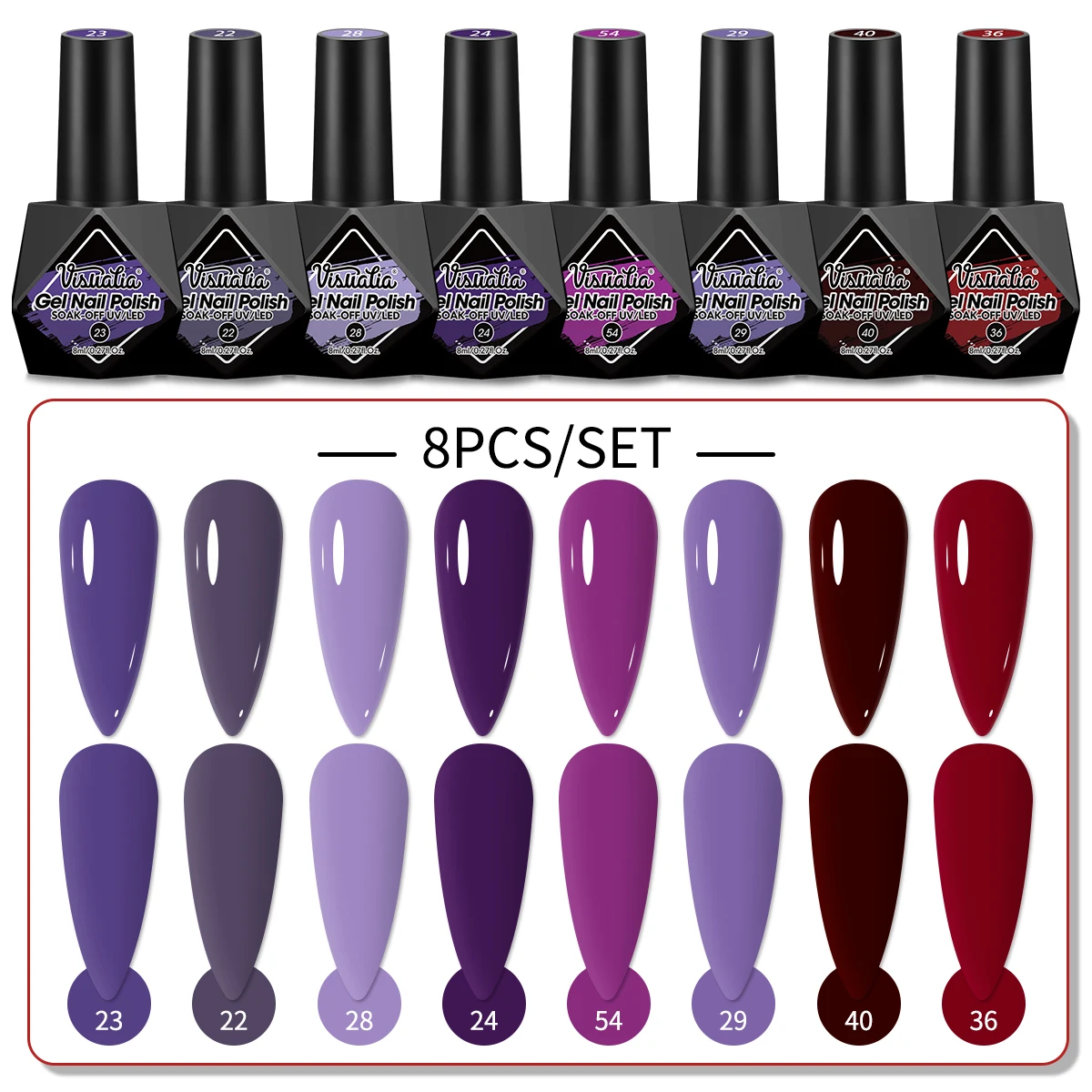 8pcs Gel Nail Polish Set, Glitter Sequin Semi-Permanent Soak-Off LED UV Gel Nail Polish, DIY Nail Art Starter Kit