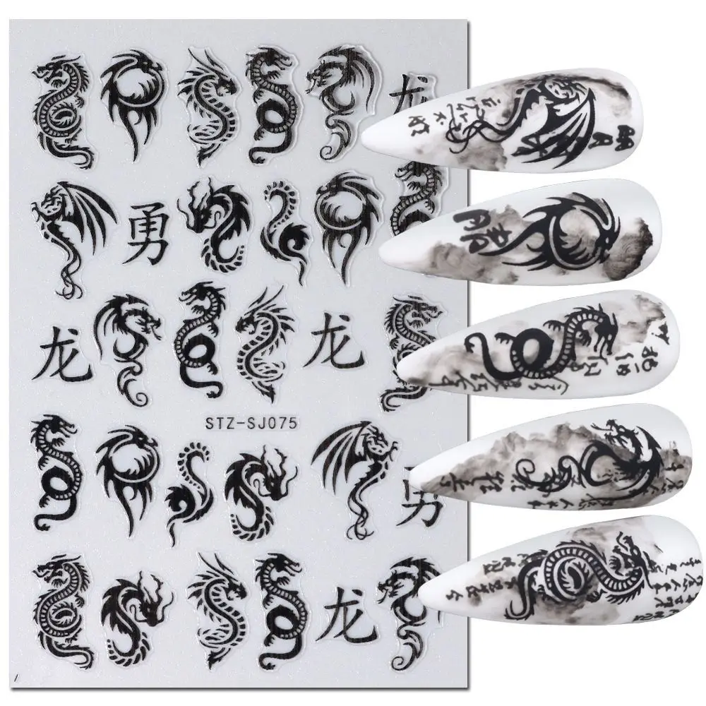 Portable Cute Dragon Nail Stickers Gold Silver Nail Art Stickers Fireworks Dark Dragon New Year Nail Decals Spring Festival