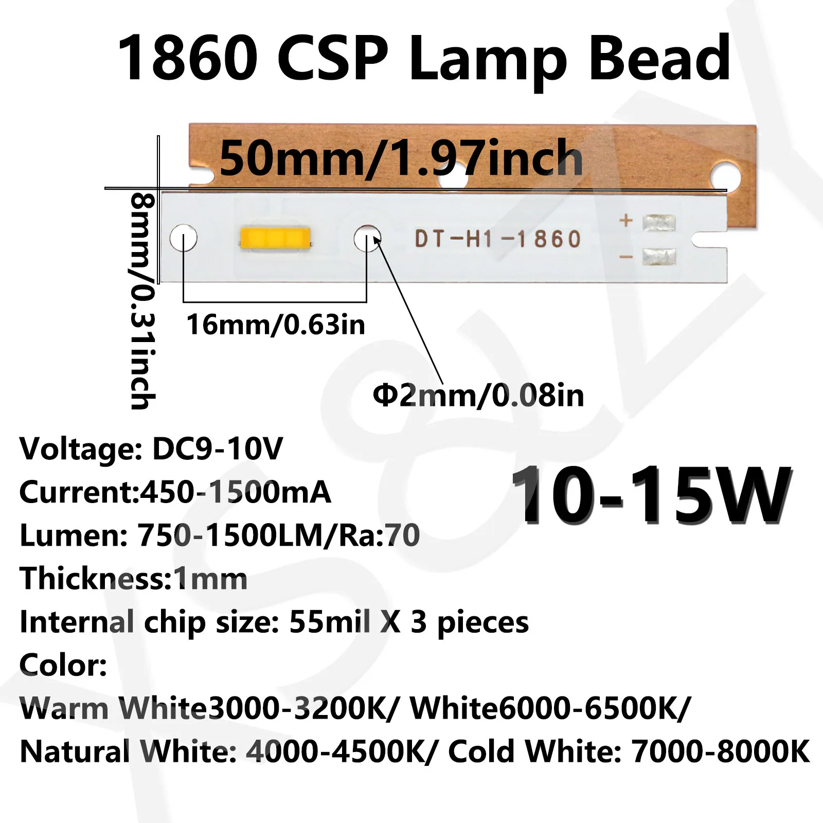 10-15W LED 1860 CSP Lamp Bead DC9-10V H1 H3 H7 1500LM Ra≥ 70 Four Color Automobile Headlamp Bead Detection Lamp Bead Replace DIY