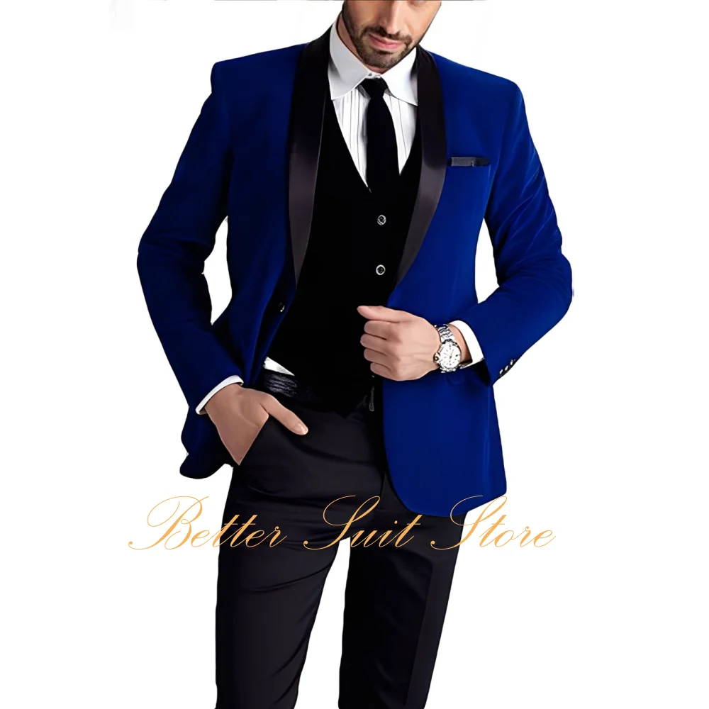 

Men's One Button Suit Velvet Jacket Black Vest Pants Wedding Groom Tuxedos Formal Men Suits
