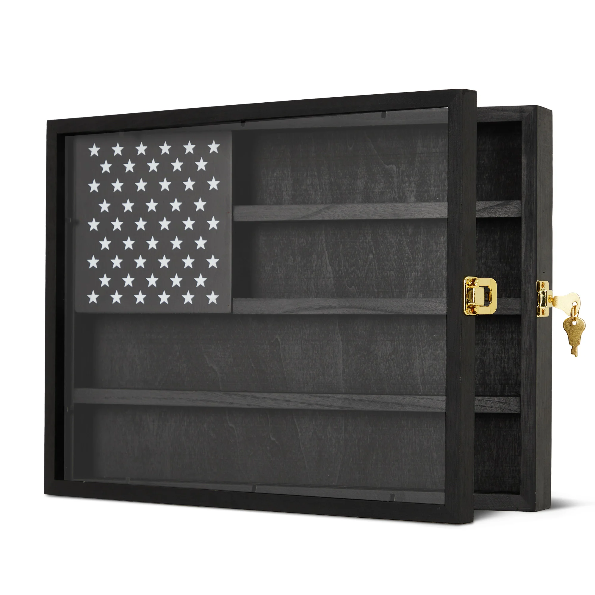Military Challenge Coin Display Case with Wooden Frame & Acrylic Glass - Wall-Mount or Tabletop Showcase for Army, Navy, , Police , Poker Chips, Medals & Collectibles - 15