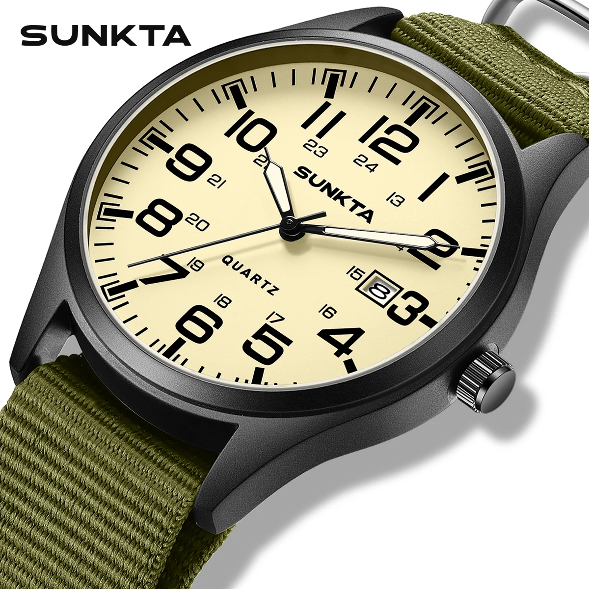 

SUNKTA simple men's watch nylon luminous mesh strap fashion calendar quartz wristwatch watches for men relogios masculino+BOX