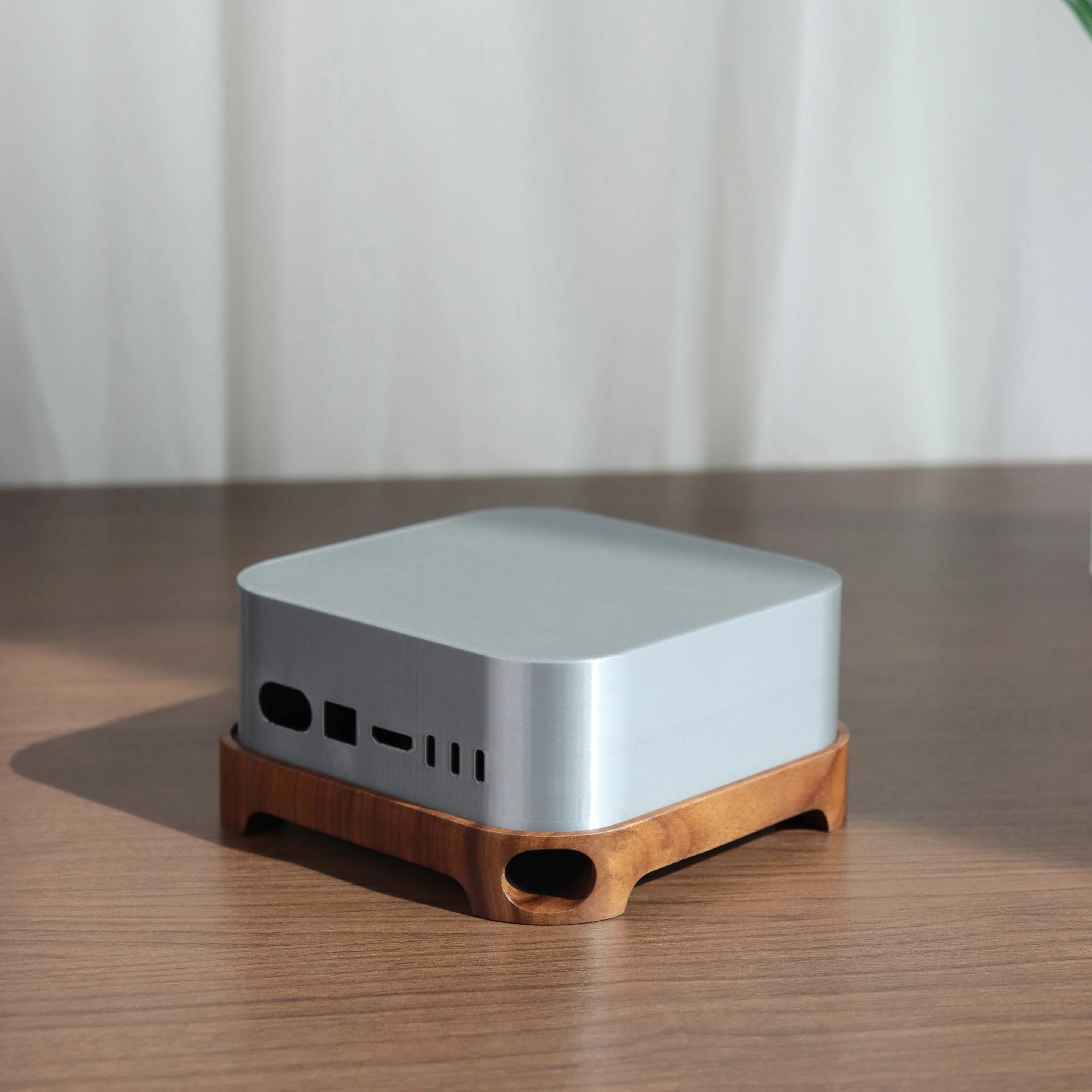 

Luxury Shockproof Nature Waterproof Beech & Walnut Wood Mac Mini Stand With Dust-proof Mesh