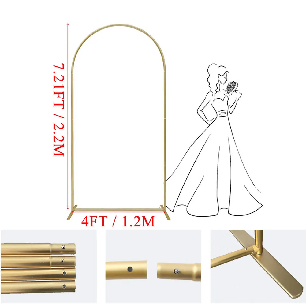 7.2FT Metal Gold Arch Stand Stable Aluminum Alloy Metallic Flower Balloon Chiara Arch Frame for Wedding Baby Shower Birthday Party Backdrop Decoration