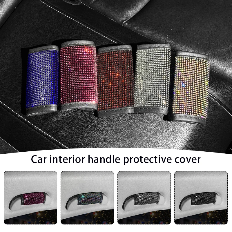 

Auto Interior Door Handle Protector Roof Pull Cover Bling Rhinestone Car Accessories Universal Inner Armrest Panel Pull Decor