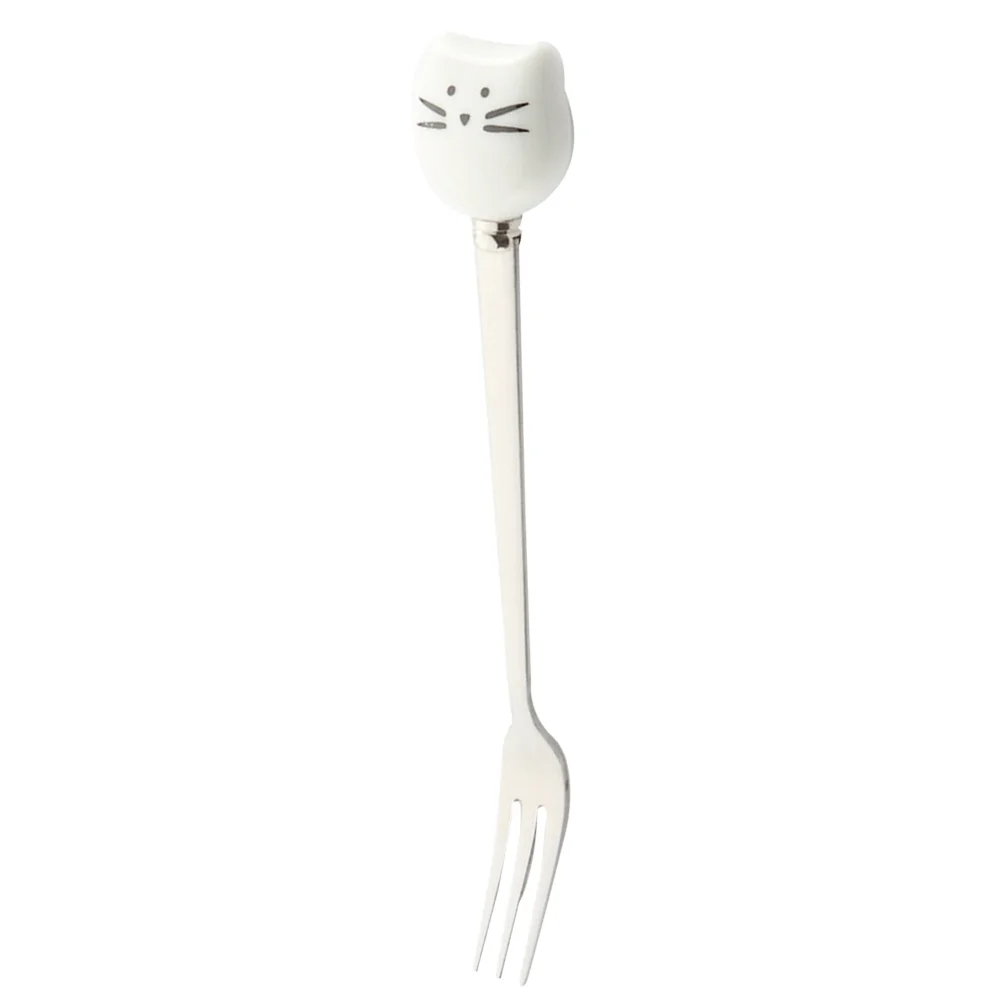 

Cat Stuff Fork Covers Accessories Treat Small Forks Cartoon Fruit Dessert Ceramic and Stainless Steel Spoon