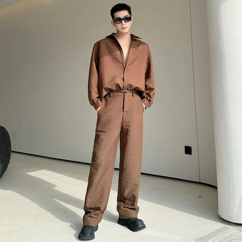 

Korean Design Men's Sets Single Breasted Lapel Shirts Straight Wide Leg Pants Male 2024 Autumn Two-piece Sets