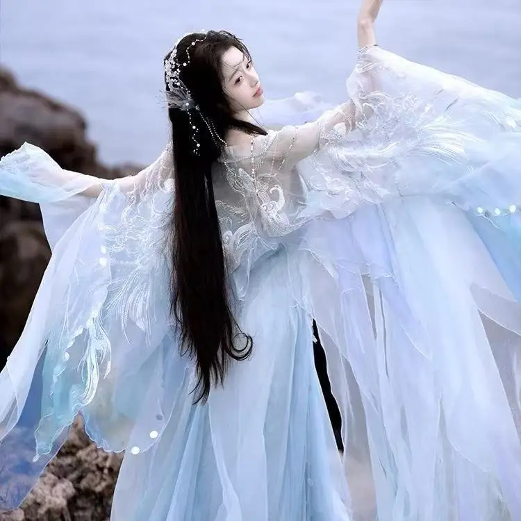 Halloween Flying Goddess Cosplay Costume Women's Exotic Region Embroidered Large Sleeve Shirt Carnival Stage Show Hanfu Suits