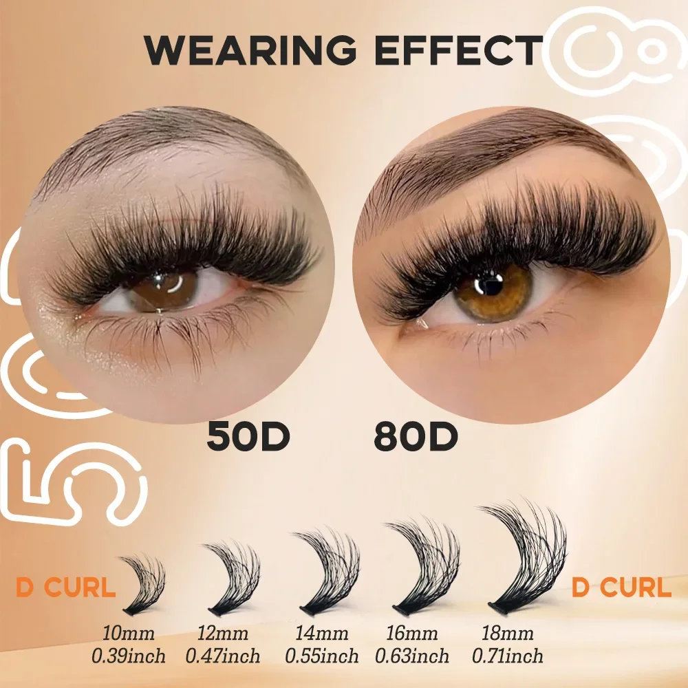Clusters de cils 280 pièces Cluster cils 50d/80d Extensions de cils aspect naturel cils D Curl moelleux Cluster bricolage Extension de cils
