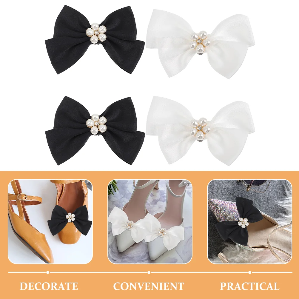 2 Pairs Bow Shoe Clip Wedding Decor Bows for Crafts Tie Clips Pumps Heel Fabric Bowknot Flowers Bride Embellishments