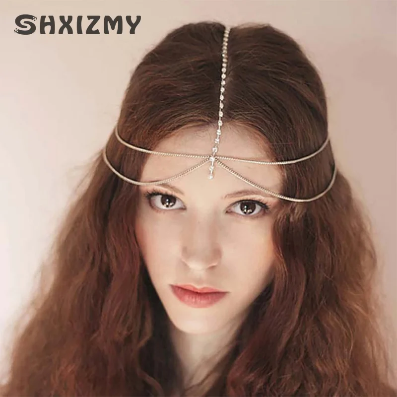 Fashion Women Lady Jewelry Gold Silver Color Tassel Multilayer Boho Head Chain Headband Headpiece Bridal Wedding Hair Jewelry