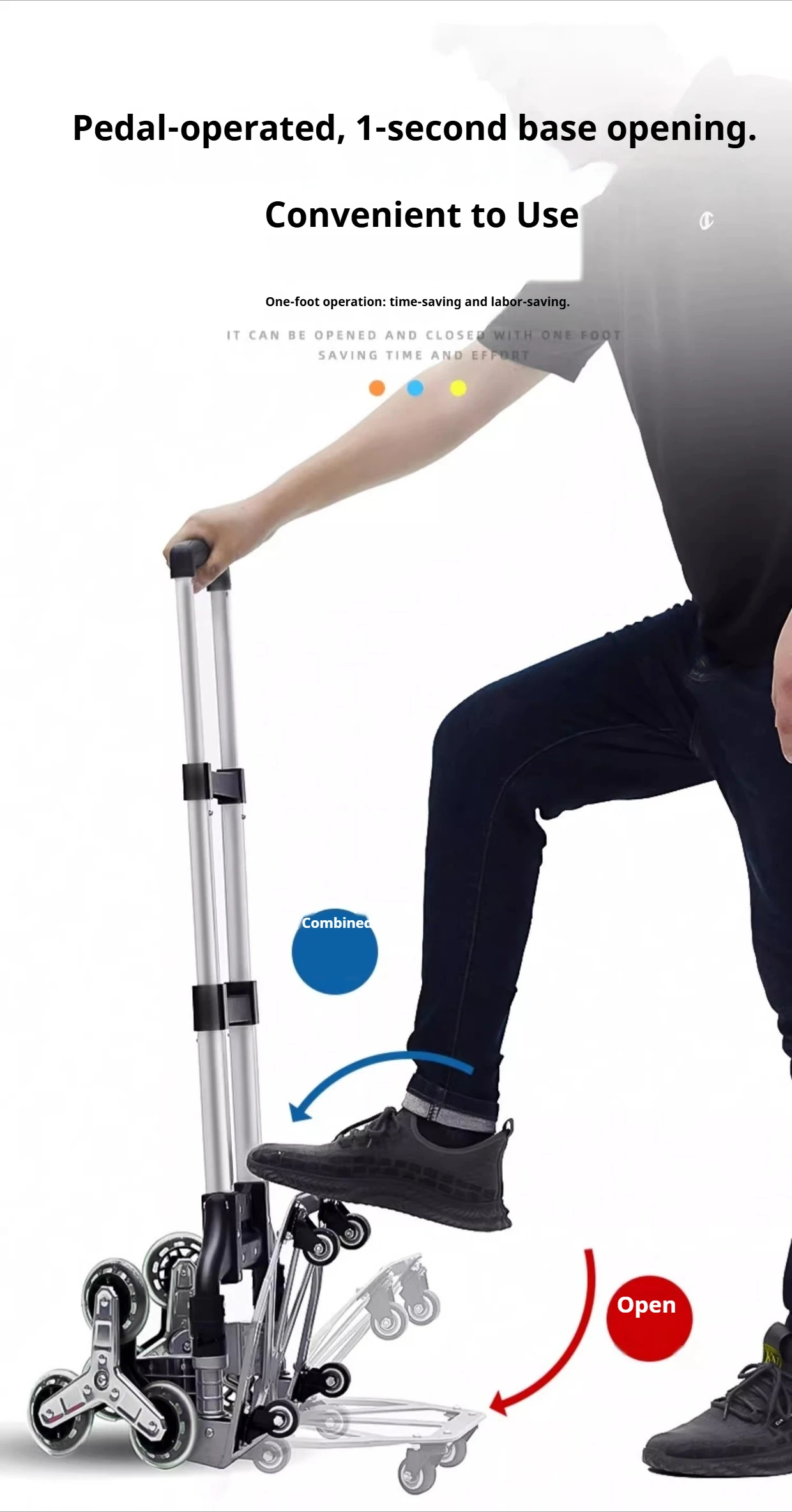 عربة تسلق السلالم القابلة للطي من سبائك الألومنيوم، عربة قابلة للطي محمولة، معالجة البضائع والتسوق، 360 درجة ° عجلات عالمية #6