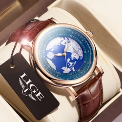 2023 New LIGE Watch Casual Fashion Man Watch Leather Top Brand Luxury Watches Waterproof Luminous Simple Quartz Wristwatch Clock