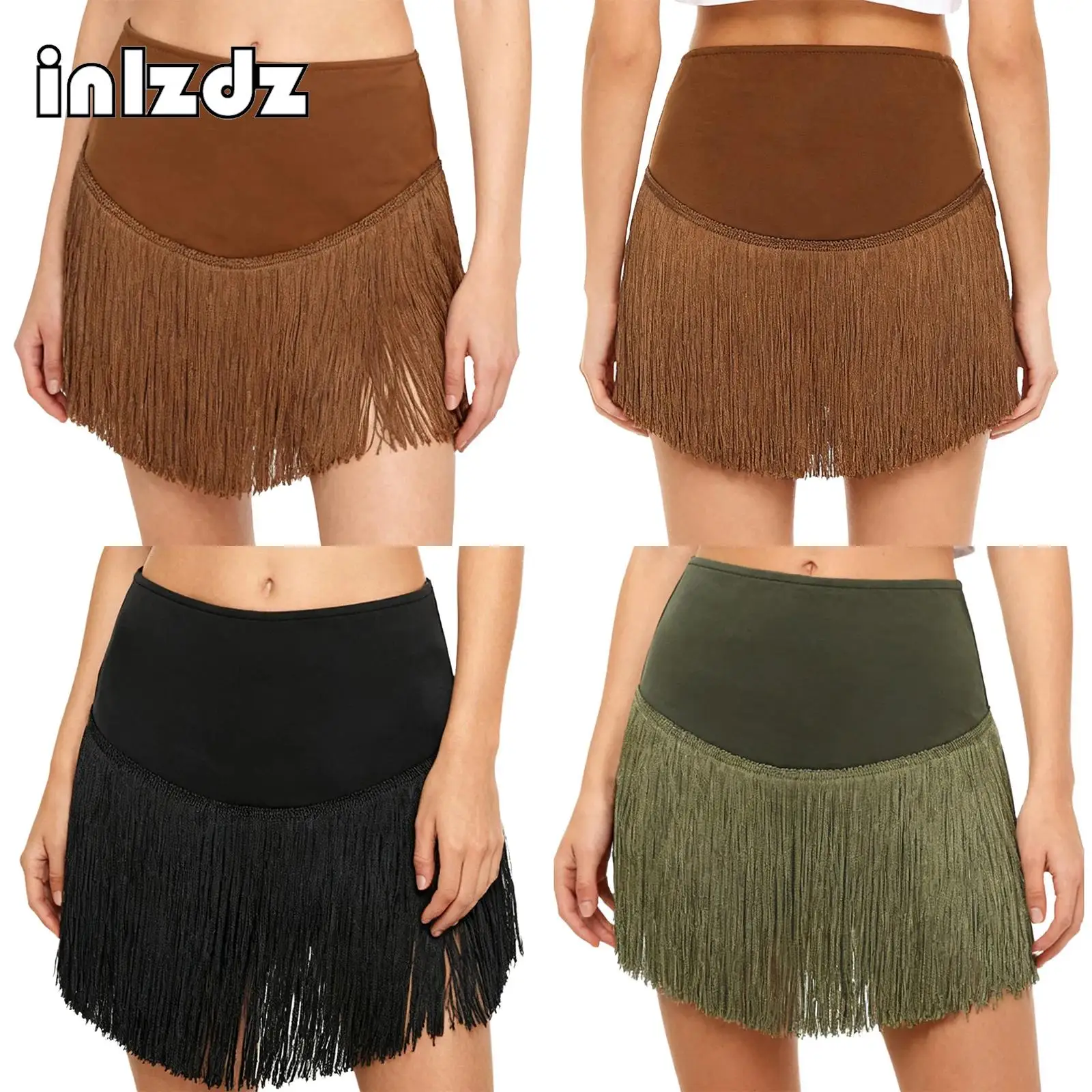Damen-Röcke für lateinamerikanischen Tanz, hohe Taille, unregelmäßiger Quastensaum, Culottes, Minirock, Tanzkostüm, Chacha, Tango, Salsa, spanische Tanzbekleidung