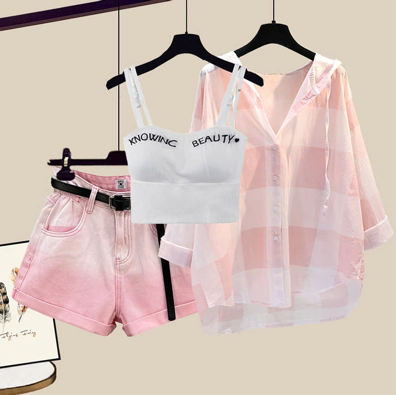 plus Size Women's Summer Fashion Sun Protection Shirt Shorts Denim Slimming Belly Cover Vest High Waist Polyester Fiber Long ...