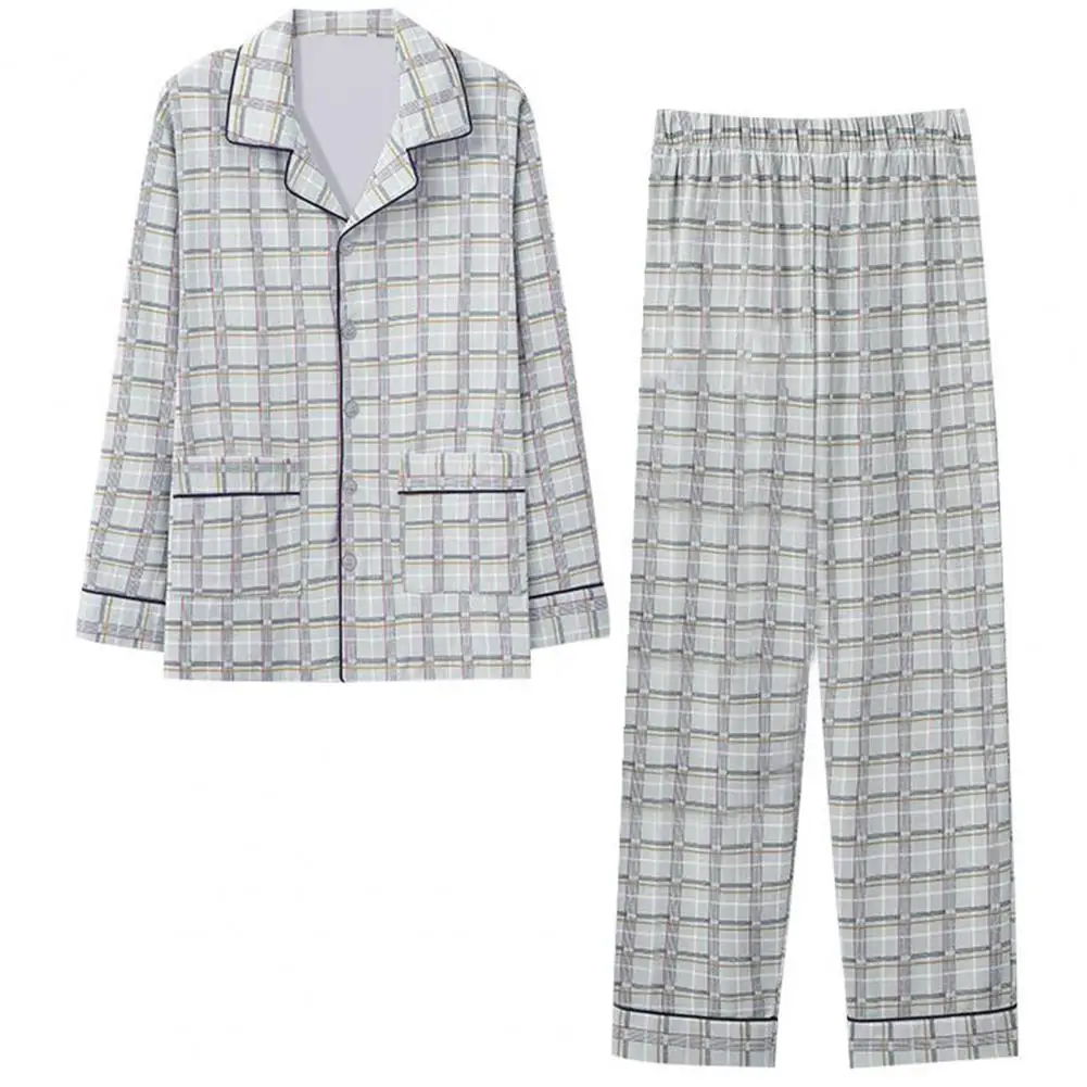 Pyjama Broek Set Stijlvolle Lente/Herfst Pyjama Set Met Revers Kraag Lange Mouw Sneldrogende Print Comfortabele Familie