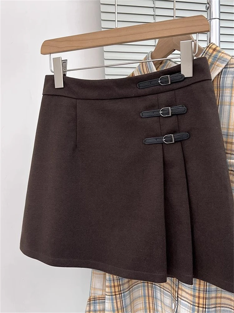 

Элегантная женская шерстяная юбка-полусолнце в клетку с высокой талией, весенняя, не просвечивающая, стройнящая, универсальная, А-силуэт, короткая, для офиса