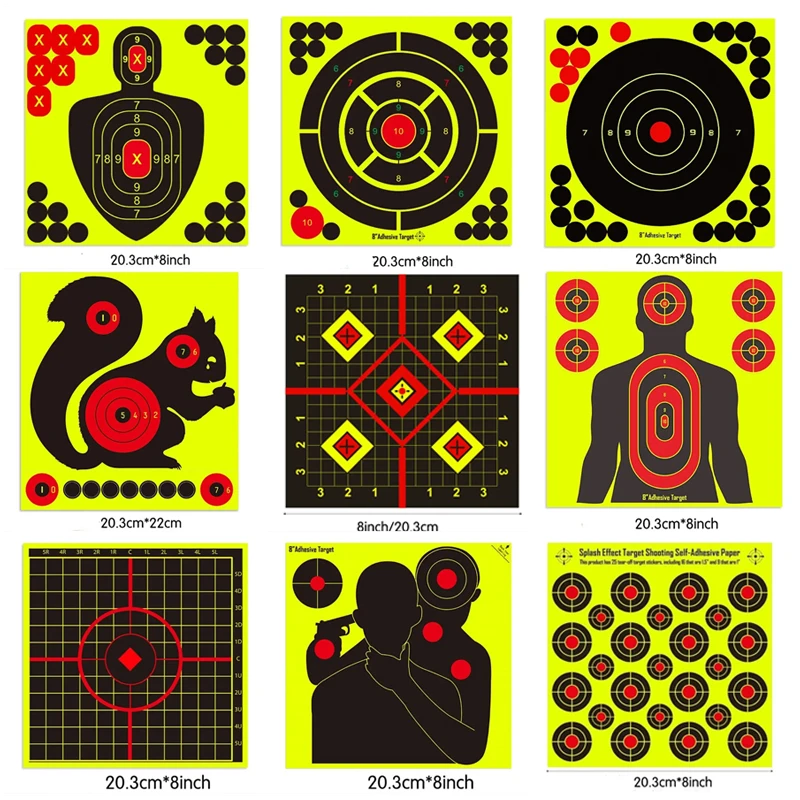 5/10Pcs Self Adhesive Reactivity Shooting Target Paster Aim Training Target Papers Stickers Training Accessories 8x8inch