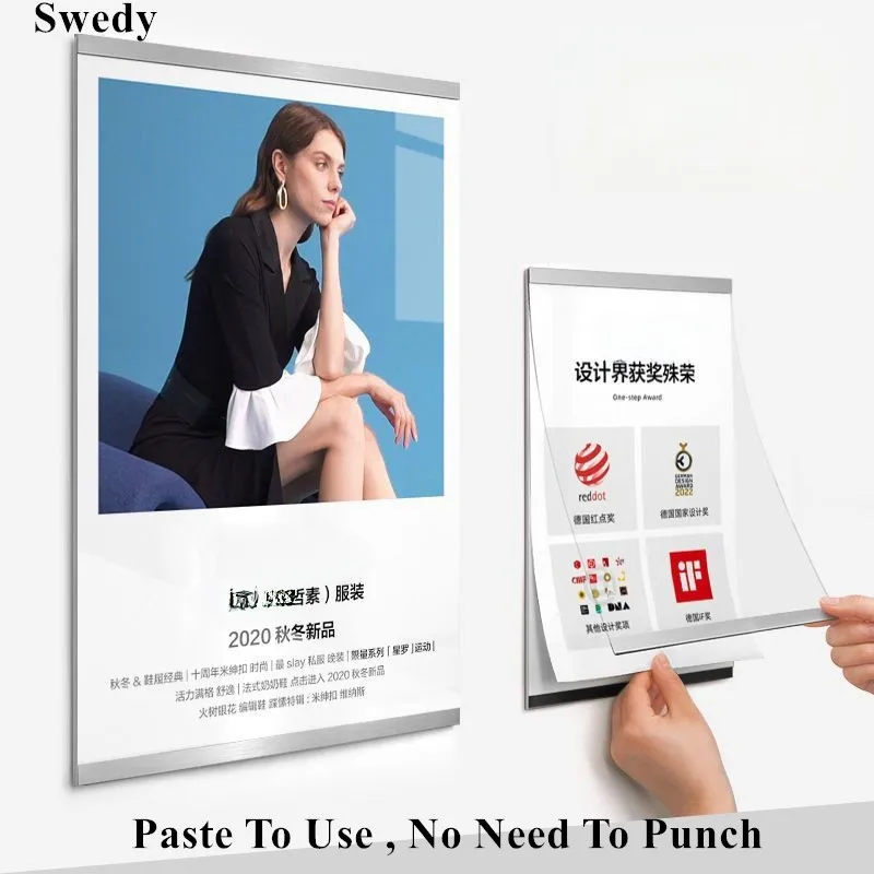 A3 297x420mm Wall Mount Self-adhesive Magnetic Acrylic Paper Photo Picture Poster Frame Menu Price Sign Holder Display Board