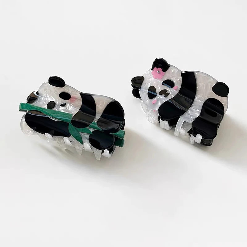 Panda Flower Bamboo Hair Claw Clip Cute Cartoon Shark Clip PVC Plastic Animal Geometric Hair Clamps Grab Women Hair Accessories