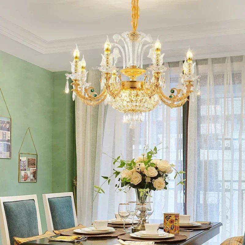 ثريا كريستال فاخرة، ضوء قلادة مزخرف بالذهب، إضاءة غرفة المعيشة وغرفة النوم الحنين، مصباح ديكور منزلي قديم #4