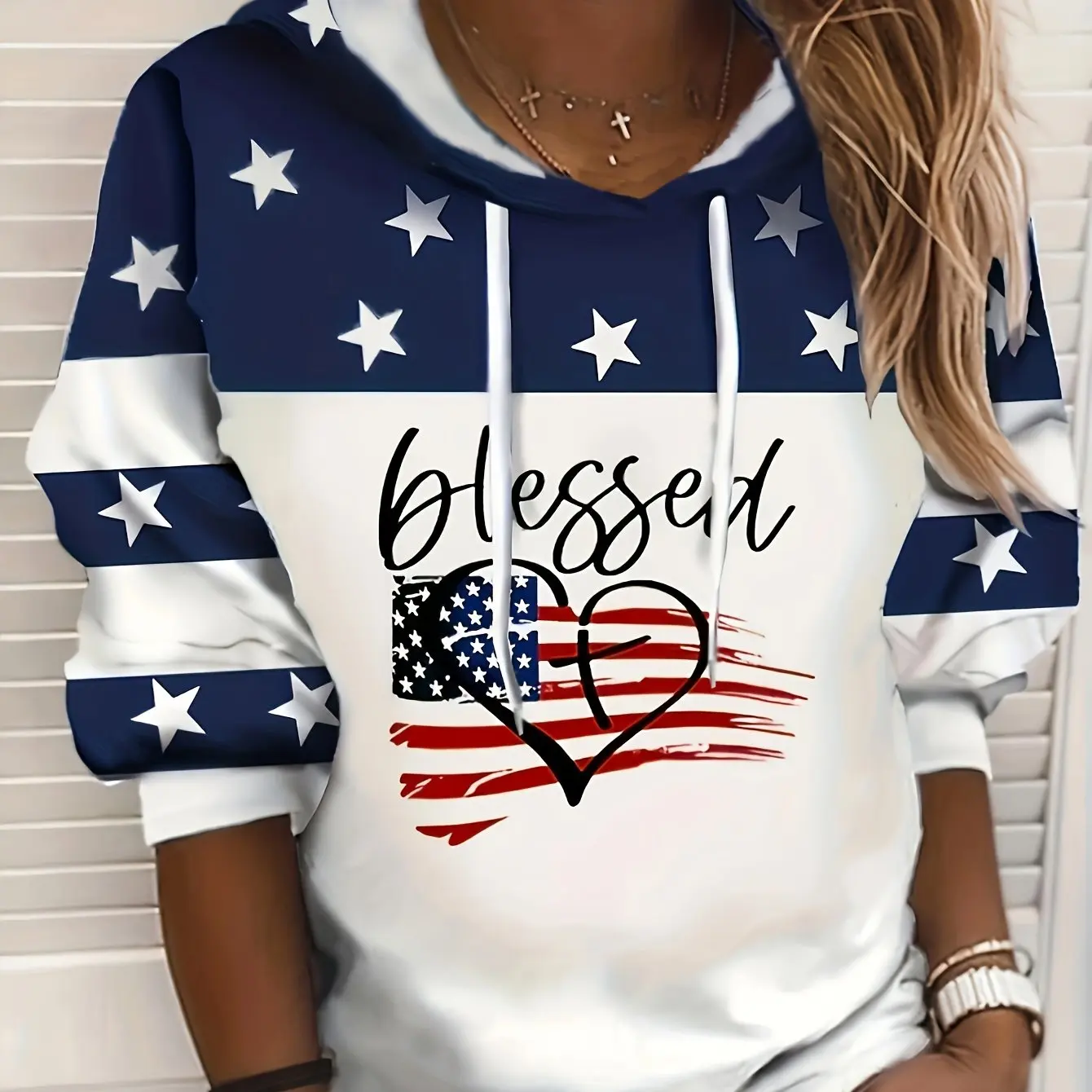 American Flag & Blessed 3d Print Hoodie Women Fashion Oversized Hoodies Women Sweats Letter Coat Sweatshirt With Pocket Pullover