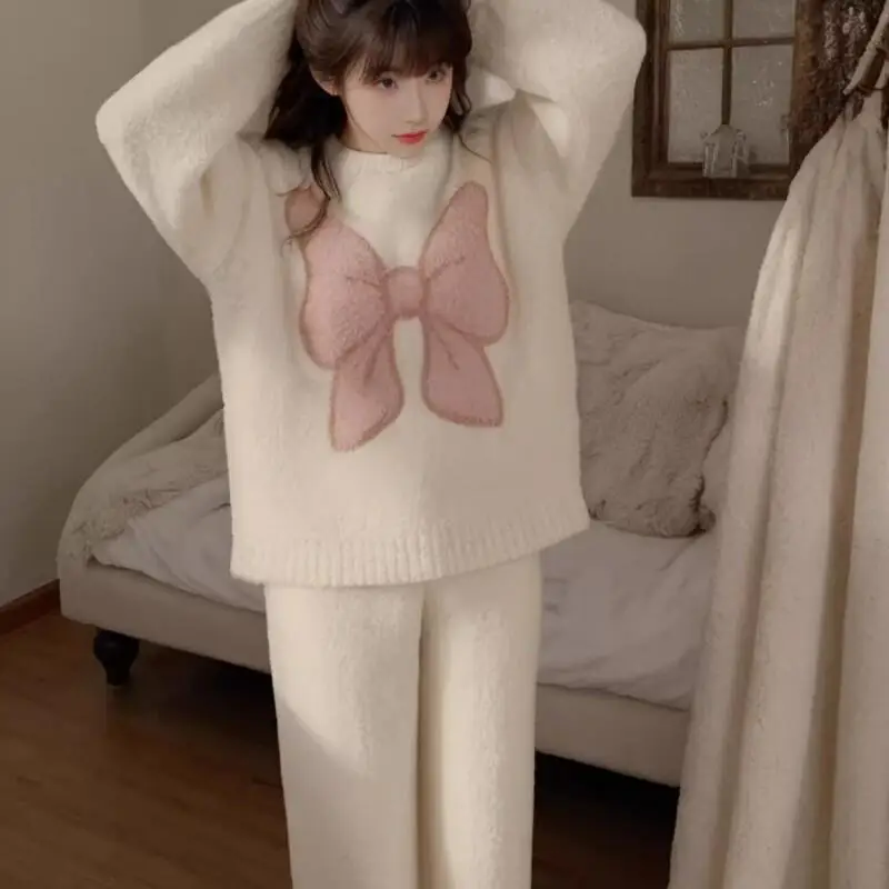 

Можно носить как домашняя одежда из кораллового флиса, пижамный комплект, одежда для сна с узлом-бабочкой для женщин на осень и зиму, добавлен изоляцию