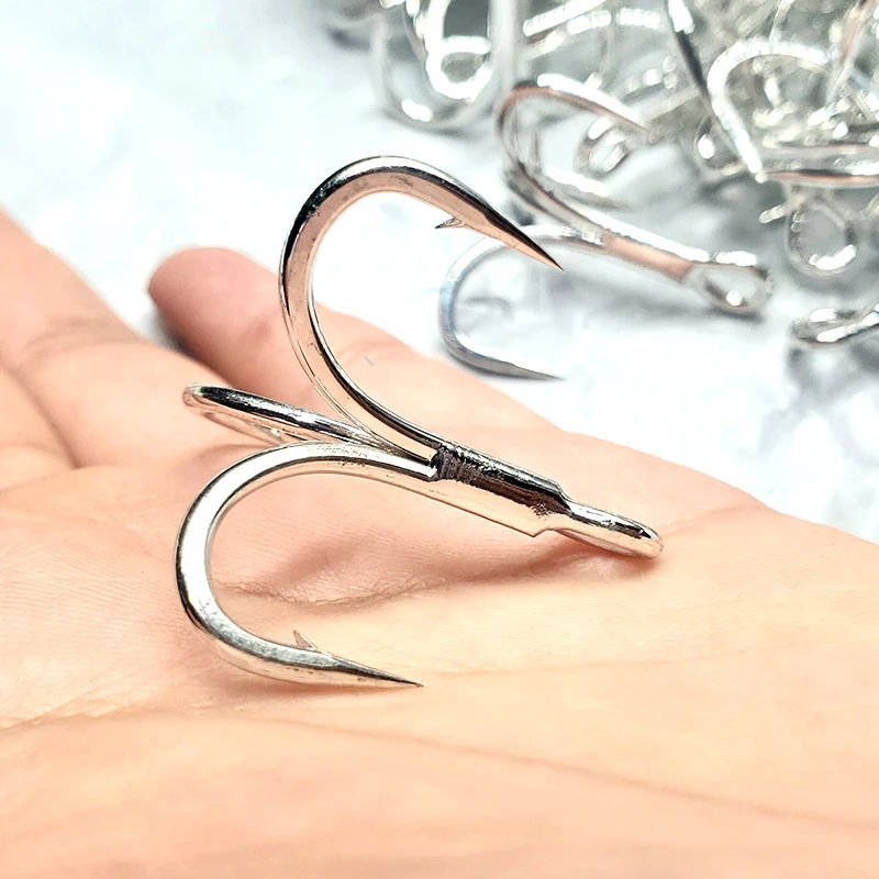 5PCS bk* 6066-5X-NP Super Strength Hooks 6066-5X-CB Reinforced Anchor Fishing Hook High-Carbon Steel Bright Tin Treble Hook