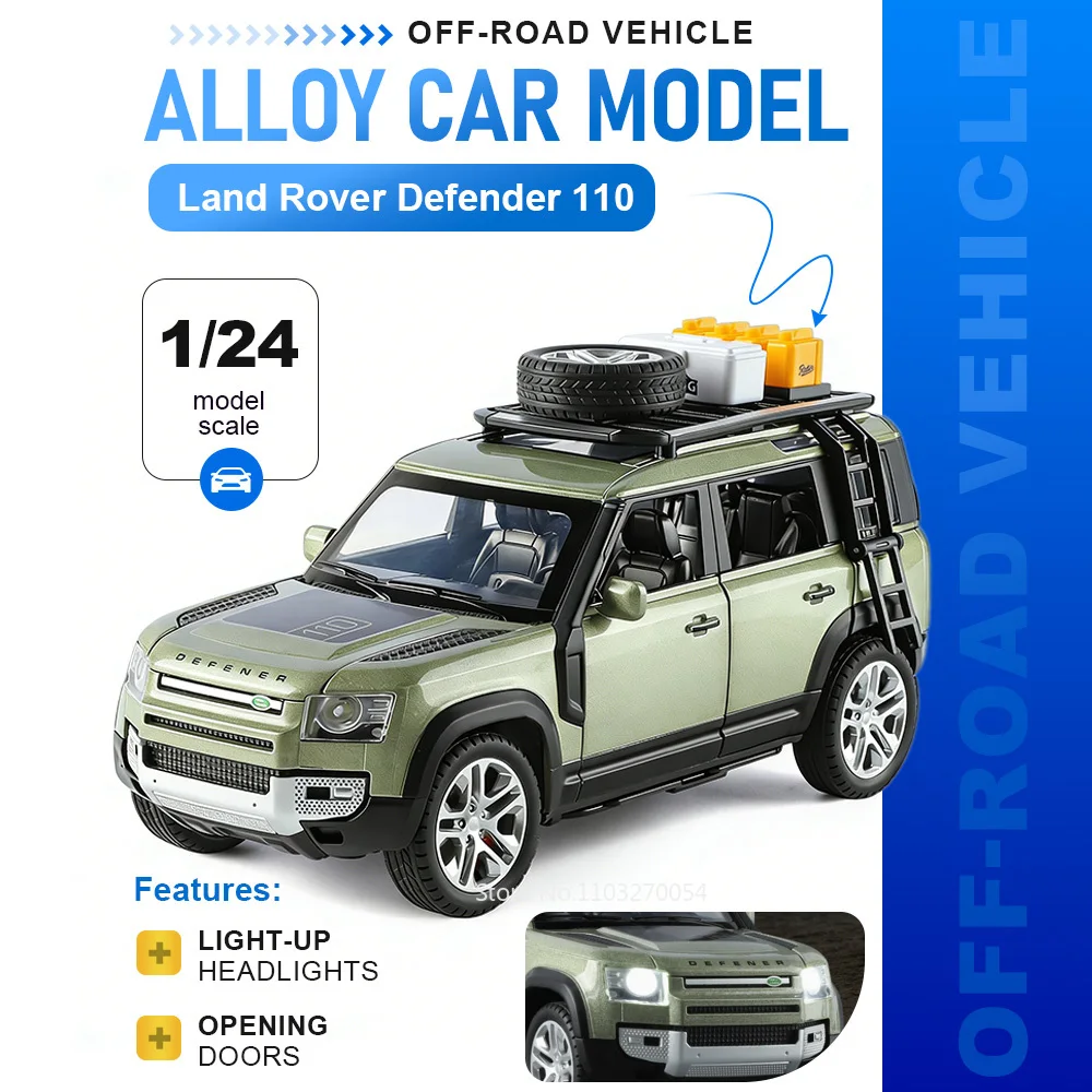 

Масштабная модель Land Rover Defender 110 и Lada Niva 1:24, литые под давлением, со звуком и светом, инерционные машинки, подарки для коллекционеров