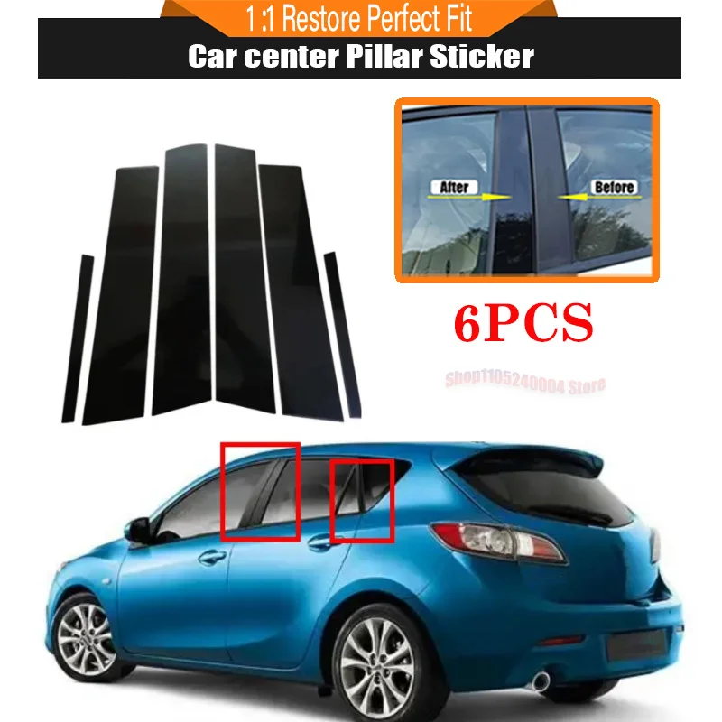 

Fit For Mazda 3 Hatchback 2004 -2009 Silver Carbon 6PCS Glossy Black Pillar Posts Window Decor Door Side Mouliding Trim Cover