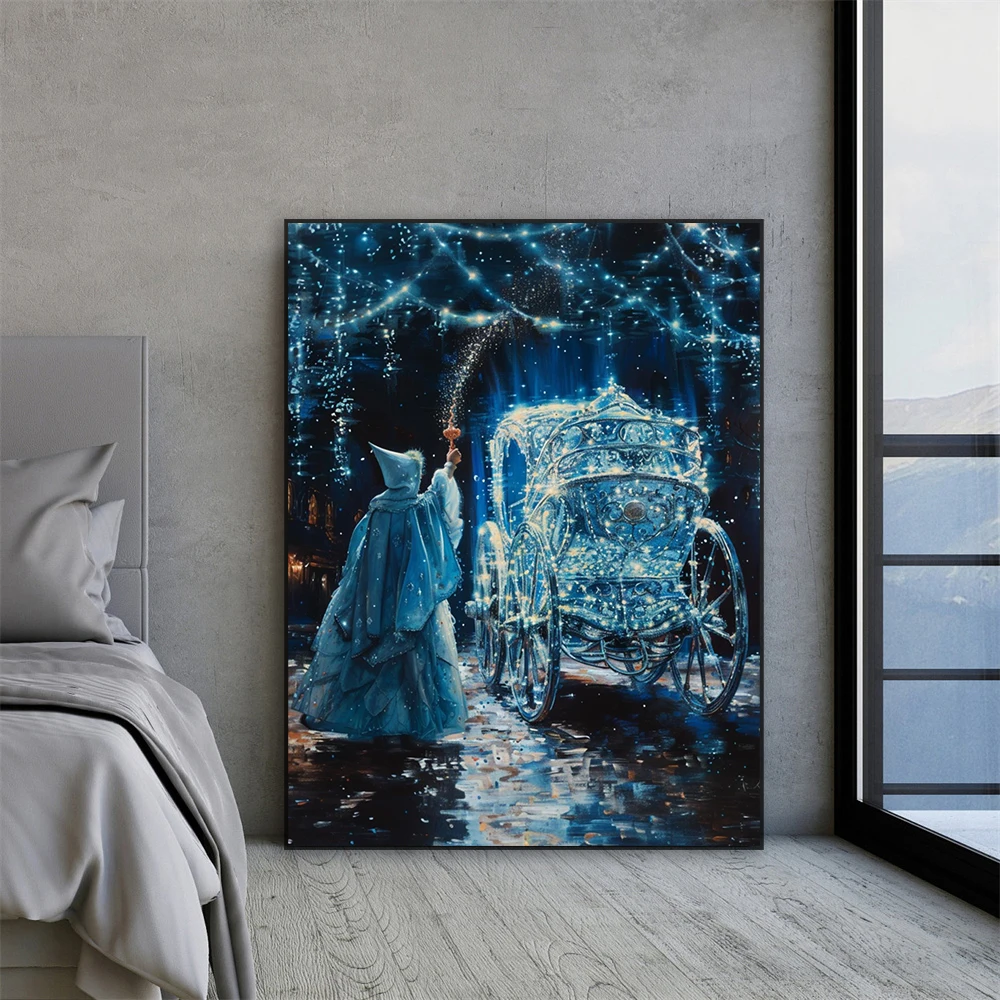 Disney Carriage Castle Princess Wall Art Canvas Painting Vintage Cinderella Fairytale Landscape Art Print Poster Nursery Decor