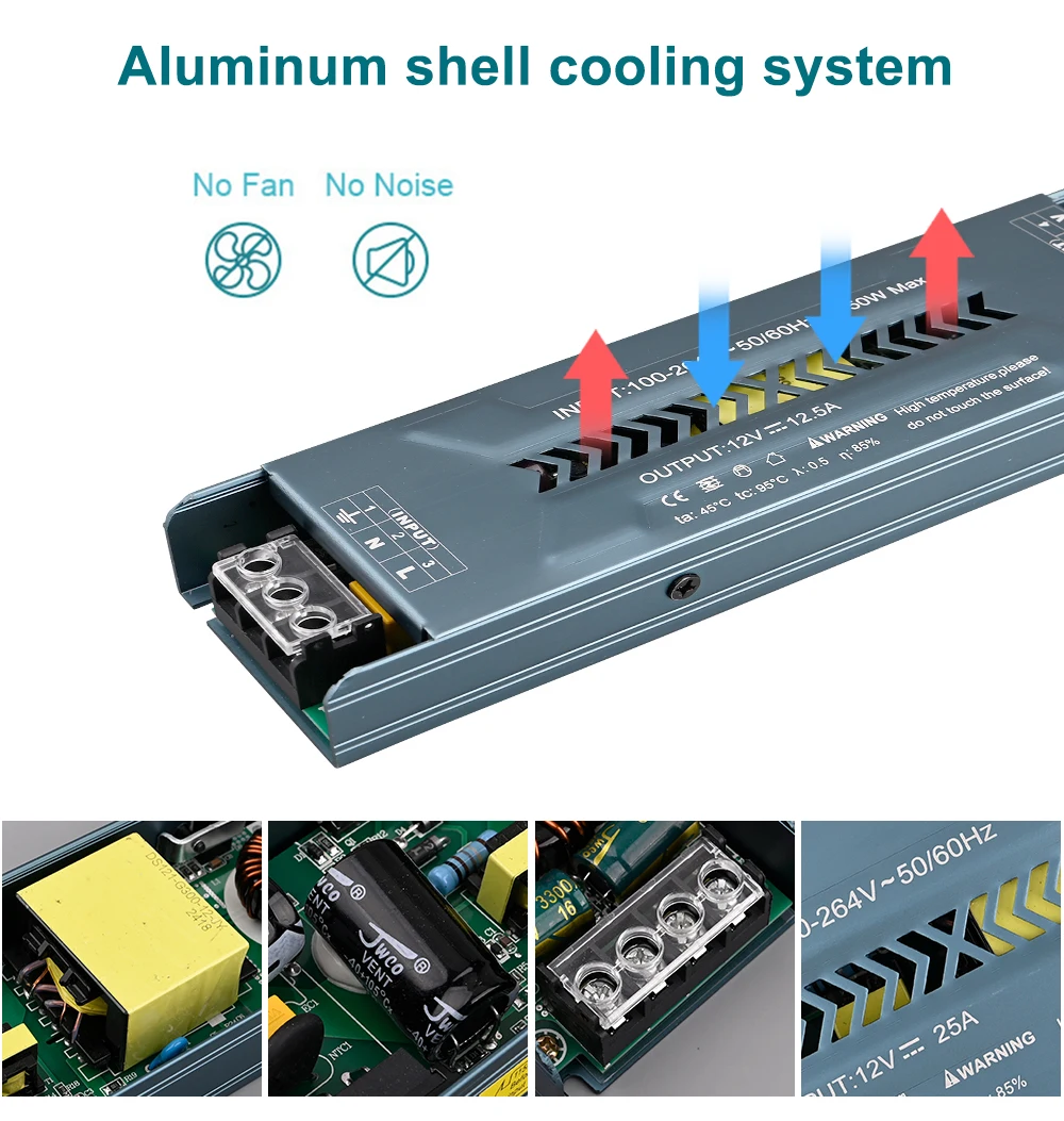 Ultradünnes Netzteil AC100-240V zu DC12V 24V LED-Beleuchtungstransformatoren 60W 100W 150W 200W 300W 400W LED-Treiber für LED-Streifen – Detail 3