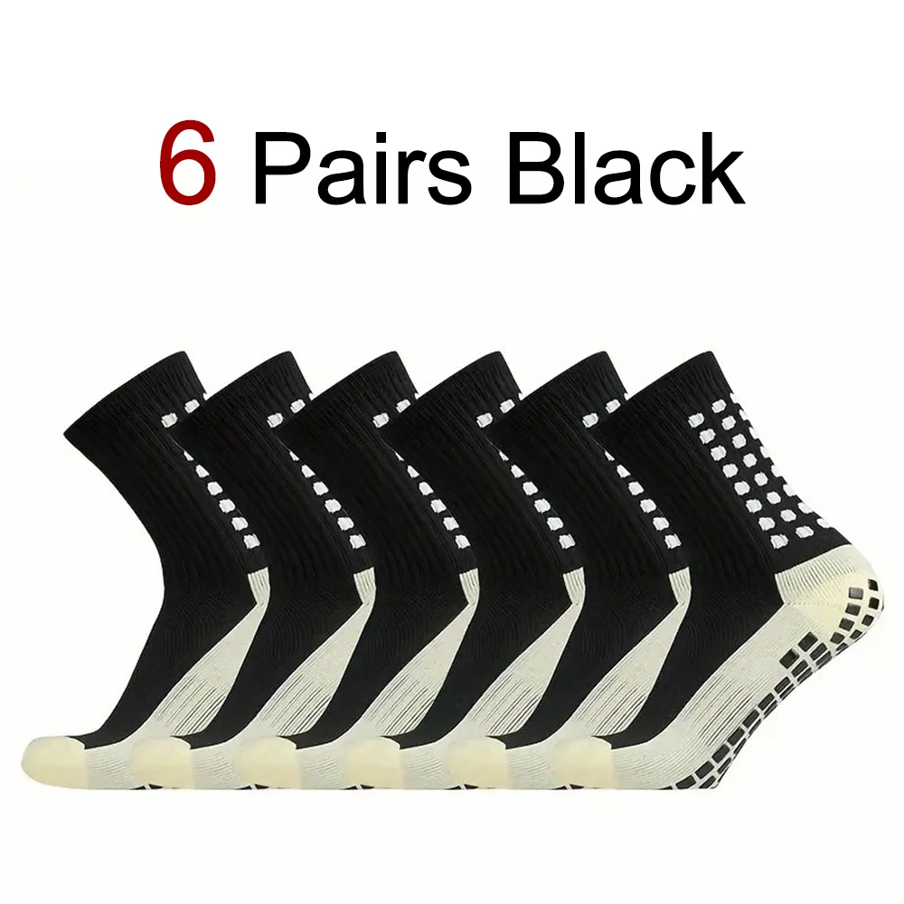 1/6 Pairs Outdoor Silicone Anti Slip Sports Football Socks Fashionable Sweat Absorbing Breathable Odor Proof Mid Tube Socks