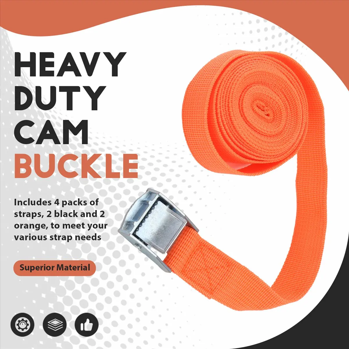 A74U Lashing Straps Tie Down Straps with Zinc Alloy Cam Lock , for Cargo, Gear, Bikes & More (4 Pack)