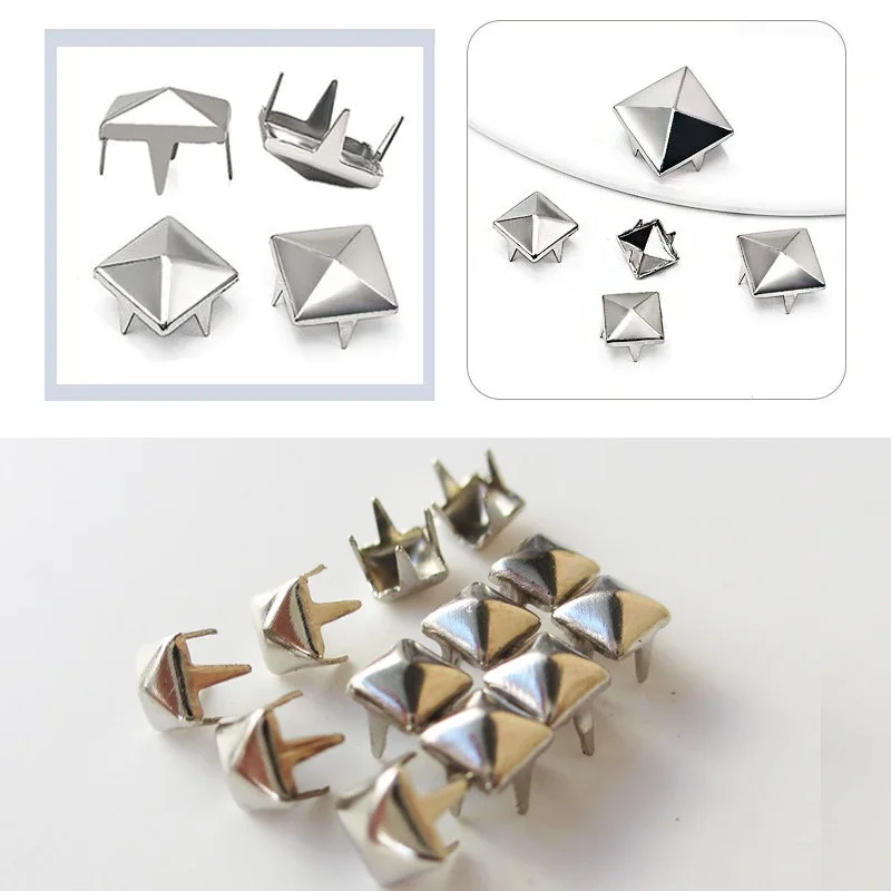 

Серебристые квадратные заклепки-когти 4-35 мм для рукоделия, оптовые аксессуары для кожевенного дела, сумок, одежды, декоративные заклепки
