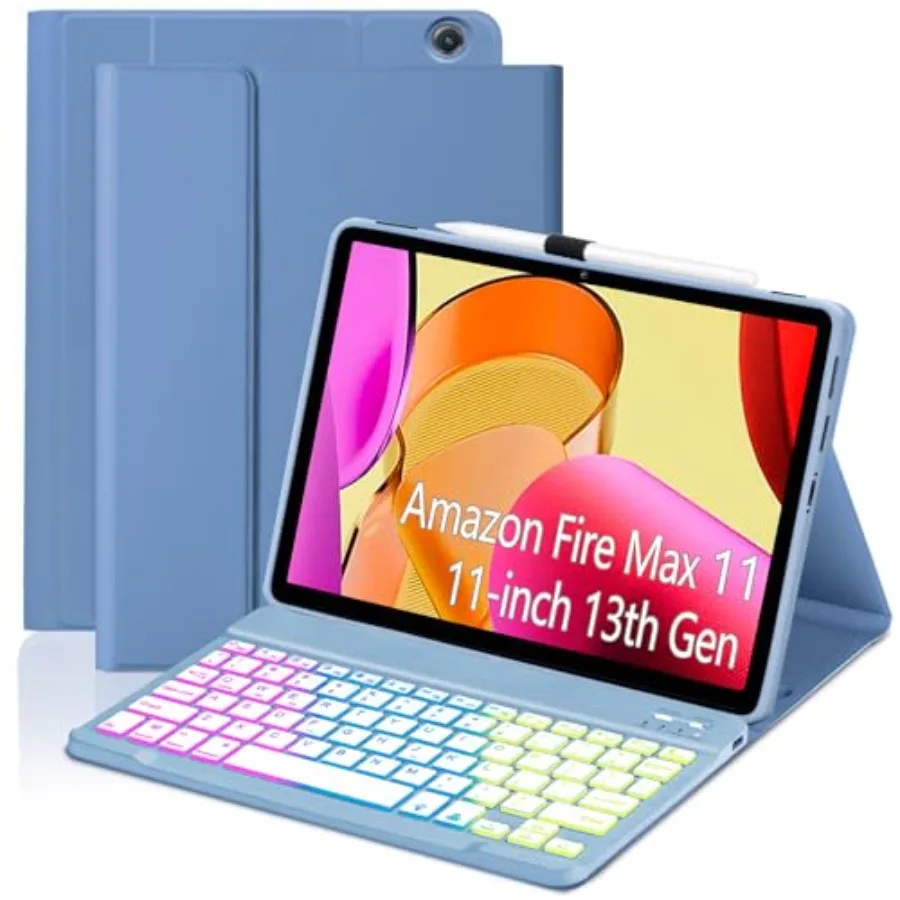 

Case with Keyboard for Fire Max 11 inch 13th Gen 2023 Rainbow Backlit Detachable Type-C Charging Keyboard Magnetic Case Pen Ho