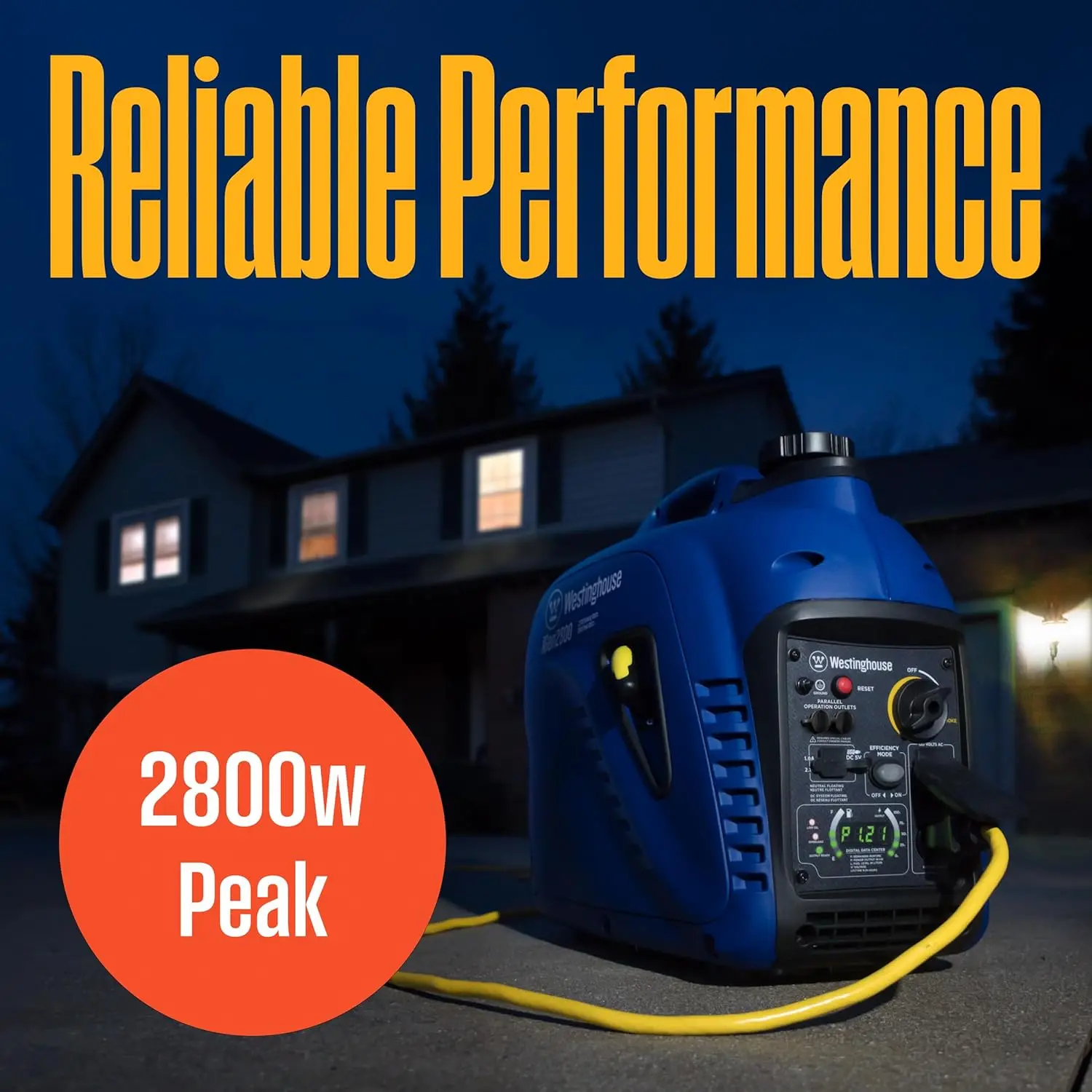 2800 Peak Watt Super Quiet & Lightweight Portable Inverter Generator, Gas Powered, Parallel Capable, Long Run Time