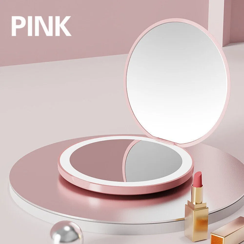 Draagbare mode met USB-oplading Led-licht Cosmetica-tool 2X vergrotende spiegel Lichtgevende make-upspiegel