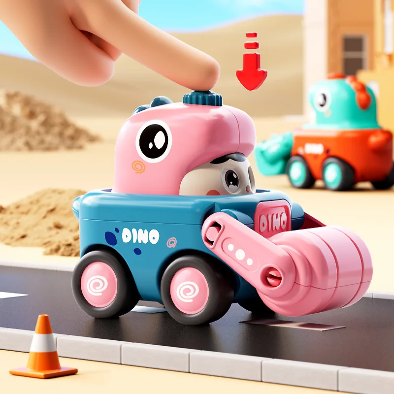 New Product Press To Change Face Sliding Dinosaur Construction Vehicle Excavator Toy Car Fun Children's Color Recognition Toy