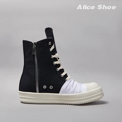 Casual High Top Shoe Quality Black-White Pleated Designer Men Shoe Fashion Zipper Thick-sole Canvas Platform Women Sneaker