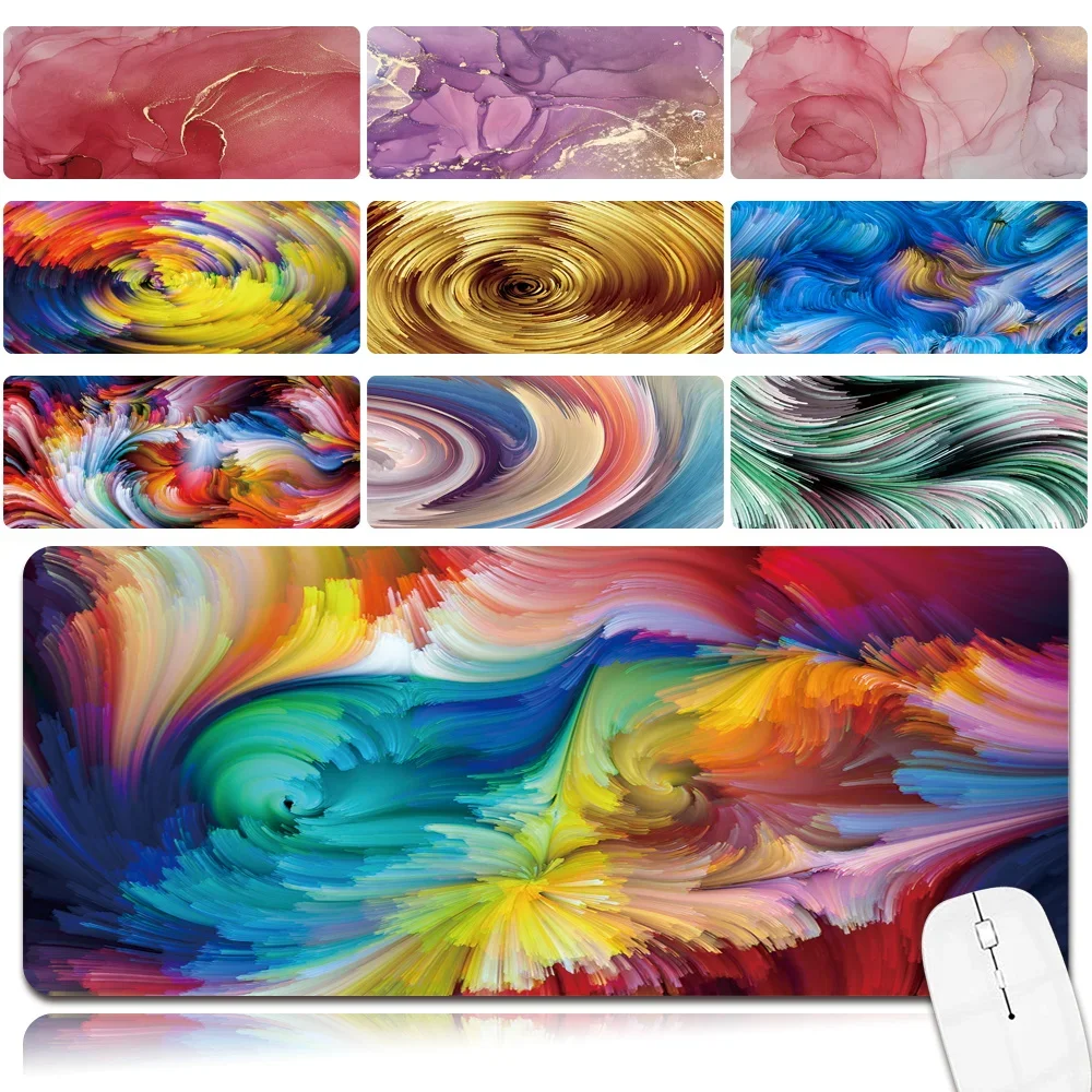 2021 New Large Laptop Mouse Mat Anti-slip Waterproof PU Leather Computer Mousepad Watercolor Pattern Durable Game Mouse-pad