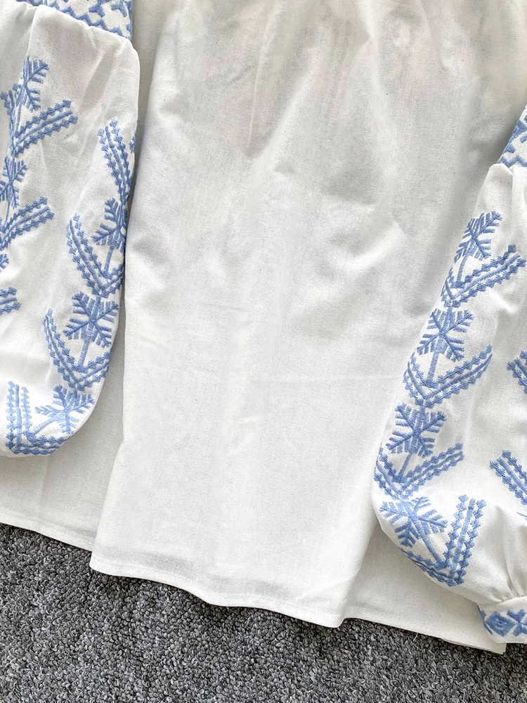 بلوزة نسائية مطرزة للخريف بأكمام طويلة قميص ريترو بوهيمي نمط التعادل صبغ فانوس كم فضفاض أنثى شابة Blusa BL244