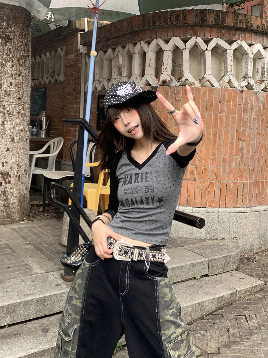 여름 폴카 도트 스플라이스 V넥 미디 슬리브 티셔츠 여 - Street Fashion Korean Girl 리뷰 및 가격