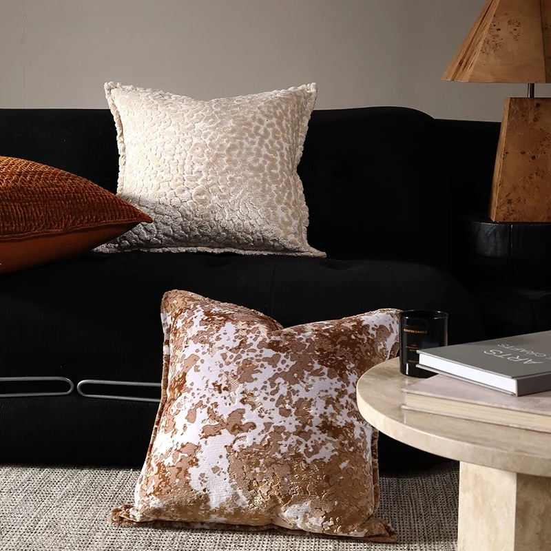 Luxury Abstract Watercolor Throw Pillow Cover  Textured Orange Velvet Cushion Case Modern Rust Decorative Pillows For Sofa Decor
