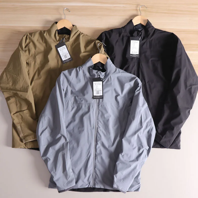 

New American Sle Men's Outdoor Waterproof Casual Sport Jaet Pure Color Stand Collar Spring Autumn Loose Fit Faionable