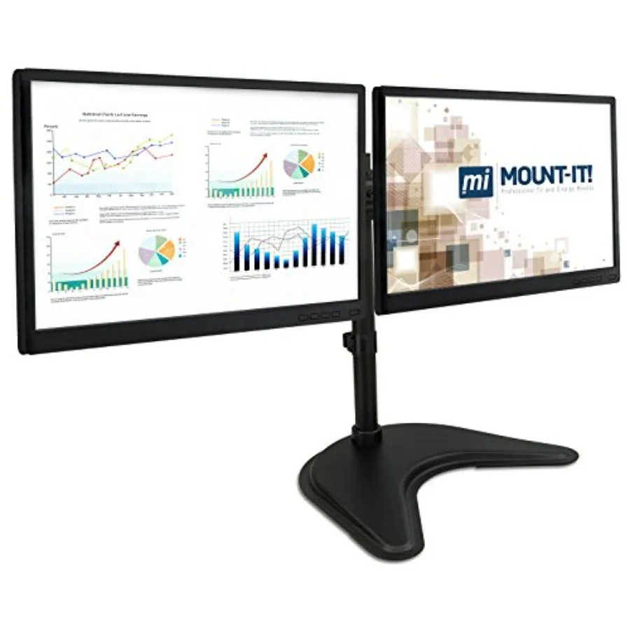 Free Standing Dual Monitor Stand for 19-27 Inch Screens Heavy Duty Height Adjustable Arms VESA 75/100 Compatible Black Metal De
