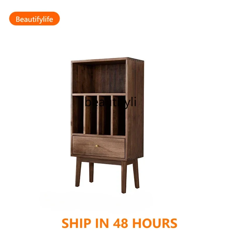 

Nordic Solid Wood Bookshelf North American Black Walnut Wooden Plaid Bookcase Modern Simple Storage Storage RackFH
