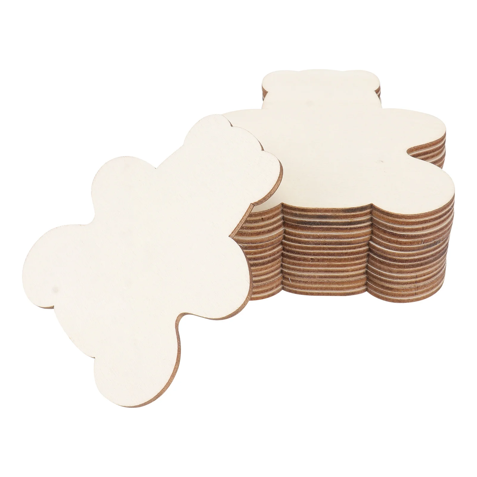 

40pcs Wooden Bear Cutout Unfinished Slice For Kids Diy Painting Craft Bear Wood Chip Handmade Ornament Decor Semi-Finished Wood