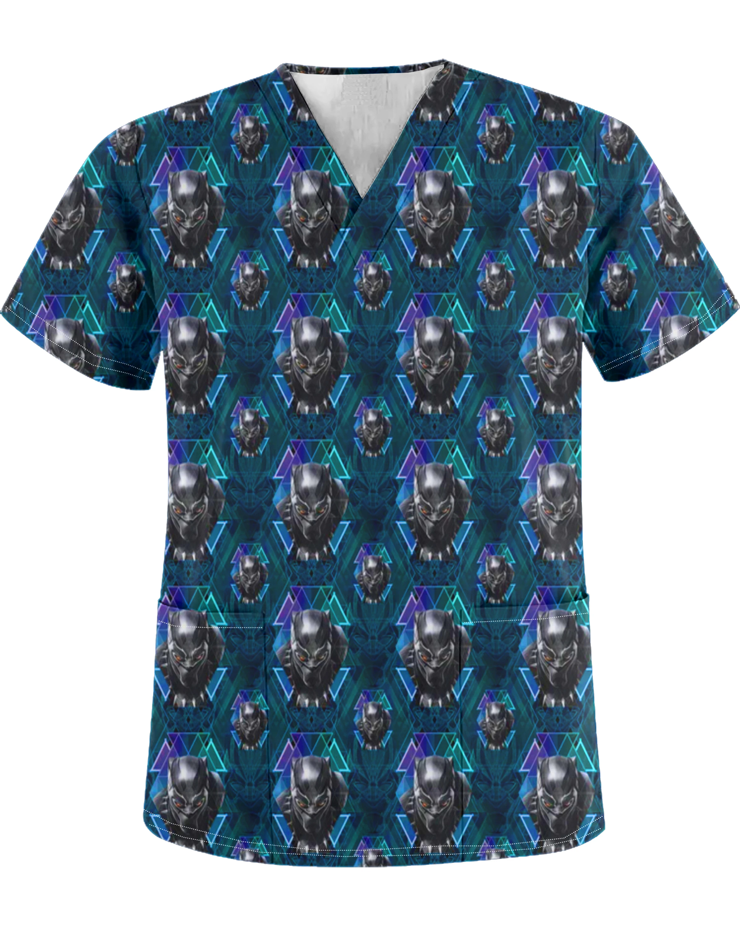 صيف جديد الكرتون أنيمي التمويه طباعة الرجال الخامس الرقبة جيب فرك أعلى ممرضة موحدة الحيوانات الأليفة متجر مستشفى الأسنان ممرضة تي شيرت #2